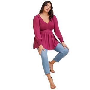 Torrid Babydoll Crinkle Gauze Smocked Top Womens SZ 3 (22/24) Pink